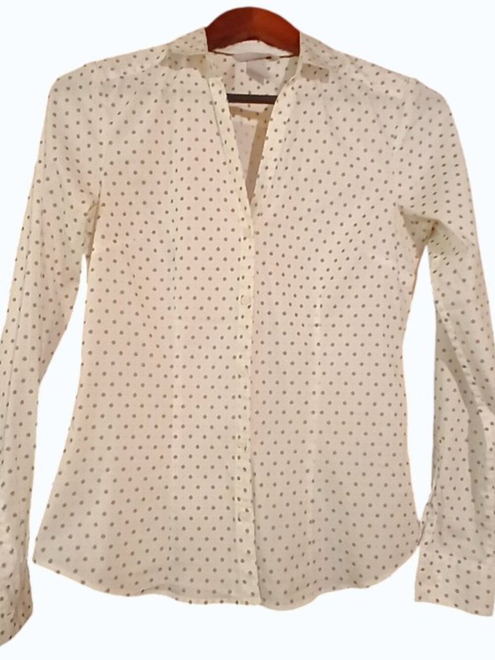 H & M White/Black Geometric Pattern Button Down Long Sleeve Shirt